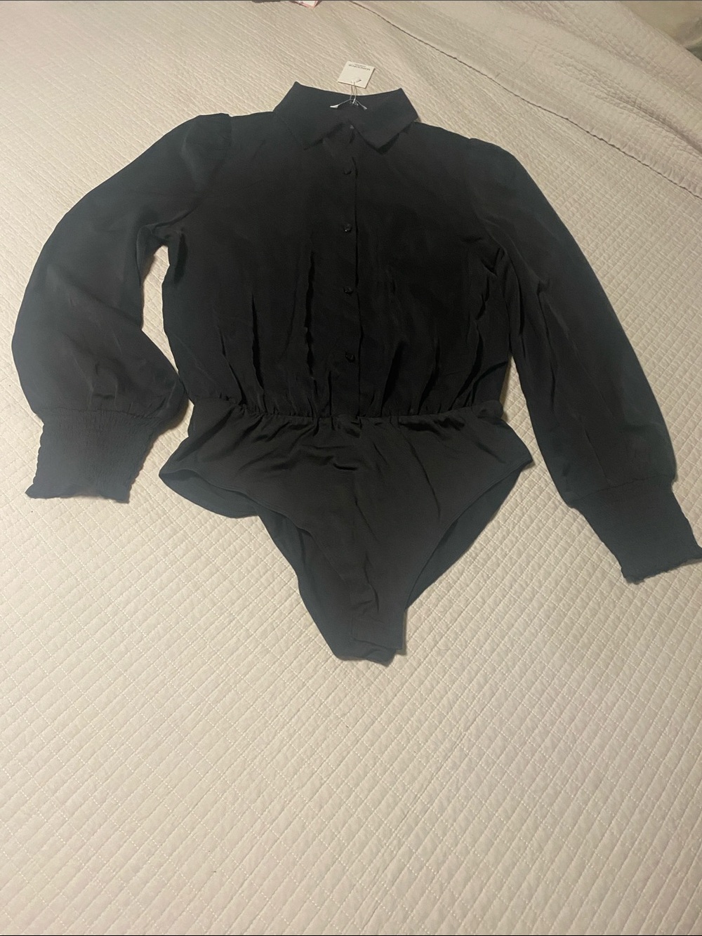 Black Long-Sleeve Button Front Bodysuit Shirt